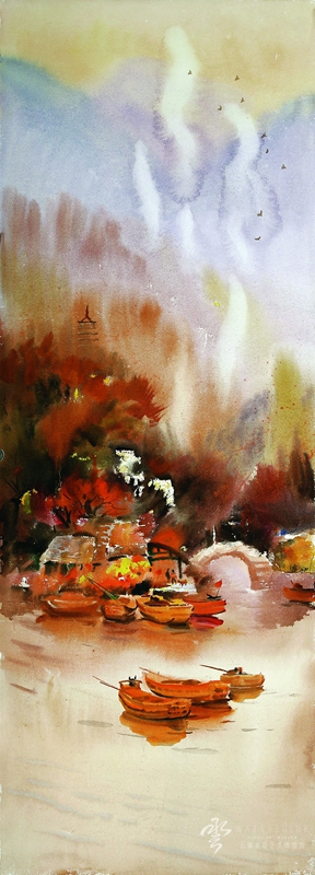 郭连训 《渔乡晚秋》 110*39cm